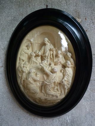 Large 16 Inch Antique Carved Meerschaum Relief Plaque Sculpture The Last Supper 2
