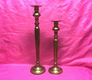 Pair Large Antique Solid Brass Candle Holders Church Candle Sticks 18.  5 " / 14.  5 "