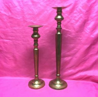 Pair Large Antique Solid Brass Candle Holders Church Candle Sticks 18.  5 