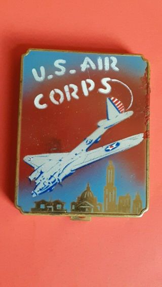 WWII Lady ' s Compact w/U.  S.  AIR CORPS B - 17 Liberator/Flying Fortress on its Lid 2