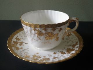 Antique English 1891 Cup & Saucer W Encrusted Gold Vine