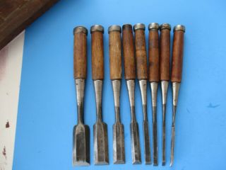 8 vintage master carpenter ' s Japanese stamped oriental woodworking wood chisels 12