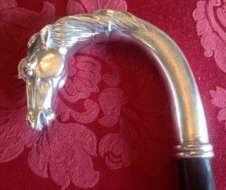 Antique Sterling Silver Figural Horse Head Cane Walking Stick Handle Marked 925