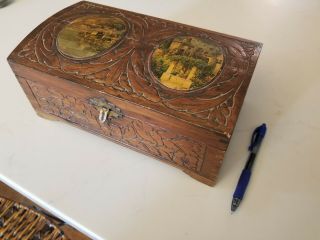 Vintage Embossed Wooden Hinged Lidded Box With Italian Countryside Picture