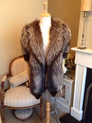Real Silver Fox Fur Stole Shawl Shrug Wrap Cape Collar Vintage