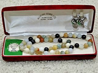 Vtg Manchu Gems Jade Bead Necklace & Earrings – Kowloon Hong Kong,  Gold & Silver