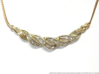 1ctw Channel Set Fine Baguette Diamond Solid Gold Necklace Ladies Vintage 17in