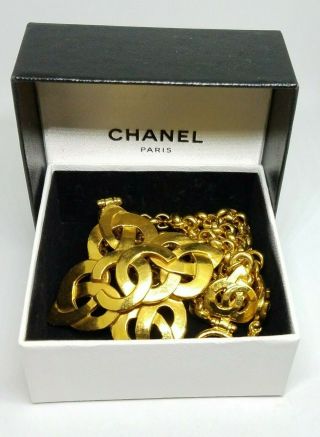 Authentic Rare Vintage Chanel Cc Logo Gold Rhombus Necklace Pendant Chain