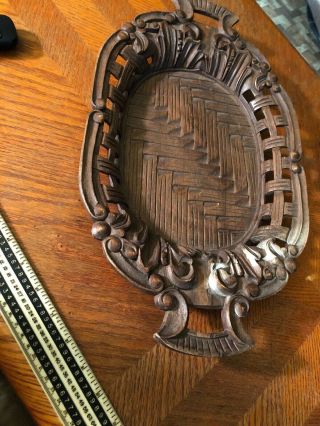 Vintage Hand Carved Dark Wood Open Weave Detail Oval Serving Tray