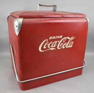 Vtg Drink Coca Cola Metal Cooler With Tray 1950 