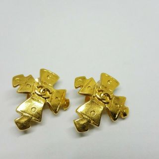 Authentic Rare Vintage Chanel Cc Logo Gold Cross Clip Earrings