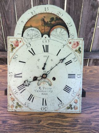 Antique American Rolling Moon Tall Case Clock Dial & Movement,  Tewksbury,  Mass