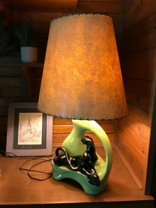 Vintage Green Mid Century Black Panther Lamp - Great Cond.  Needs Cord