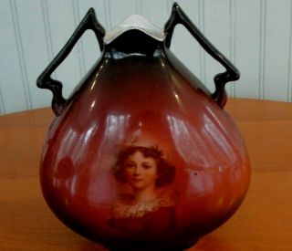 10GA Warwick China 2 Handled Young Girl Portrait Vase Dark Brown 2