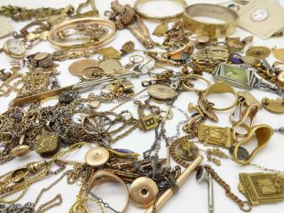 611 GRAMS GOLD FILLED JEWELRY,  BANGLES,  WATCH CHAINS,  SERVICE PINS,  MASONIC 11