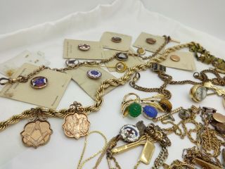 611 GRAMS GOLD FILLED JEWELRY,  BANGLES,  WATCH CHAINS,  SERVICE PINS,  MASONIC 7