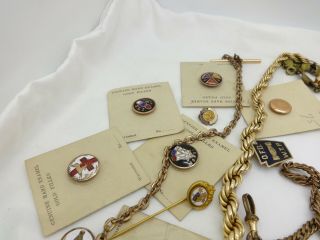 611 GRAMS GOLD FILLED JEWELRY,  BANGLES,  WATCH CHAINS,  SERVICE PINS,  MASONIC 8