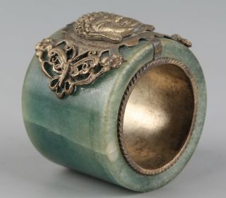 Chinese Exquisite Handmade Stone Inlay Copper Buddha Thumb Ring