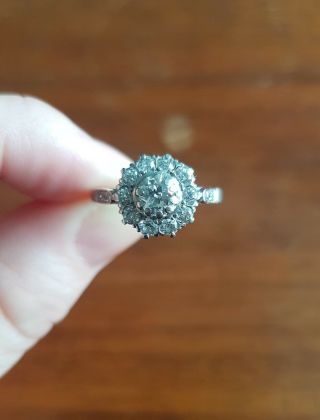 Antique Vintage Platinum Diamond Ring; Size 6; European - Cut Diamonds 3