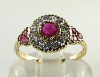 Divine 9k 9ct Gold Indian Ruby Diamond Art Deco Ins Cluster Ring Resize