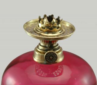 RARE Antique Cranberry Optic Molded Miniature Oil Lamp/ Matching Chimney S1 - 526 5
