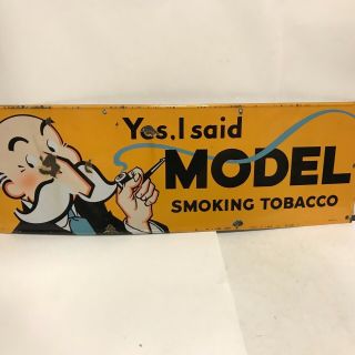 Vintage 1930’s Model Smoking Pipe Tobacco Gas Oil 36” Porcelain Sign Rare Orange 3