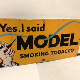 Vintage 1930’s Model Smoking Pipe Tobacco Gas Oil 36” Porcelain Sign Rare Orange 4