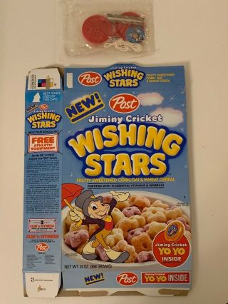 Vintage Post Disney Jiminy Cricket Wishing Stars Cereal Box & Yo - Yo Premium