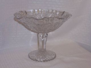 Vintage Crystal Clear Glass Pedestal Candy Dish Compote W Fluted Edge