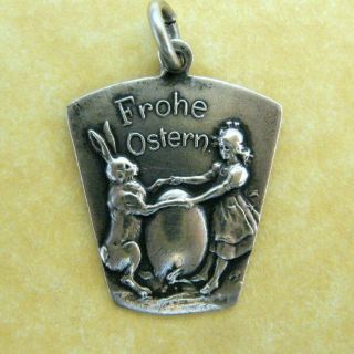 Rare Antique German 800 Silver Frohe Ostern Easter Bunny Hatching Egg Charm