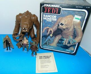 Vintage Star Wars Rancor Monster W/ Box,  3 Action Figures,  Partial Inserts