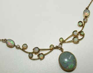 , Victorian,  9 Ct Gold Necklace With Natural Fire Opals And Diamonds