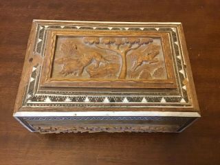 Vintage Indian Inlaid Anglo - Indian Carved Box