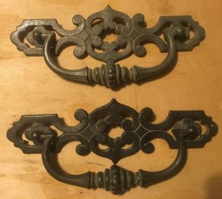 Set Of 2 Vintage Ornate Mid Century Pulls/ Handles 5” Centers 7” Long