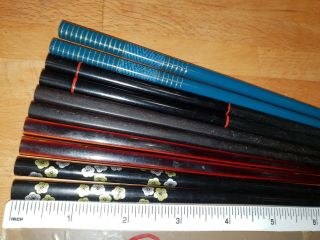 Chinese Vintage Wooden Finger Spaxe Set Of 5 Pairs Lacquered Chop Sticks Bundle