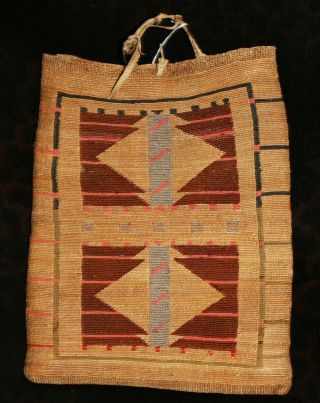 Antique Nez Perce Double Sided Corn Husk Flat Bag 11 1/2 " W X 14 " H