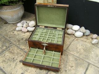 Terrific Early 19c Burr Walnut Antique Jewellery/vanity Box - Fab Interior
