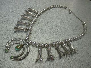Vintage Bell Sterling Silver Navajo Squash Blossom Necklace 111g Long