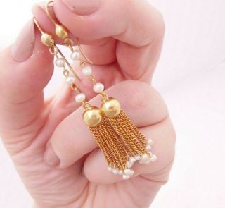 18ct Gold Natural Pearl Long Earrings 18k 750