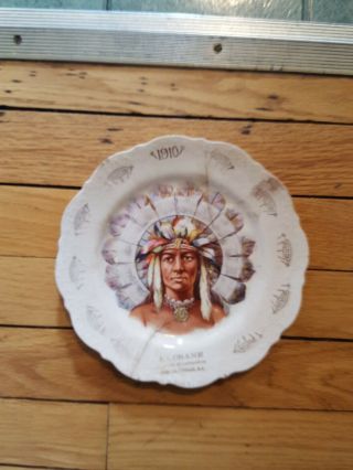Classic Antique 1910 Calendar Plate Featuring An American Indian In Full Head.