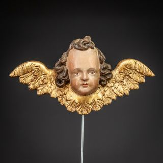 Angel Sculpture | Antique 1700s Wood Carving Statue | 18th Century Figure | 13 "