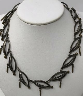 Vintage Mid Century Modern Hand Made Heavy Sterling Silver Brass Necklace 57.  4 G