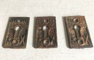 Vtg Antique Cast Iron Eastlake Keyhole Door Knob Hardware Victorian Plate Part