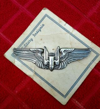 Orig.  Ww2 Us Army Air Corp Aerial Gunner Wings Marked Sterling Full Size On Card