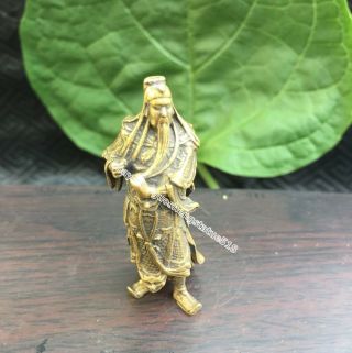 5 Cm Chinese Ancient Hero Pure Bronze Guan Gong Guan Yu Warrior Buddha Statue