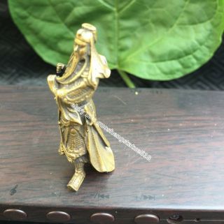 5 CM Chinese ancient hero pure Bronze Guan Gong Guan yu warrior Buddha Statue 3