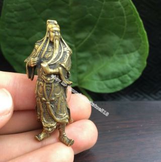 5 CM Chinese ancient hero pure Bronze Guan Gong Guan yu warrior Buddha Statue 5