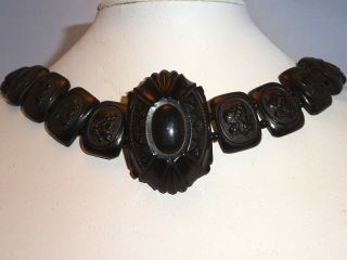 Fantastic Antique Victorian Whitby Jet Cameo Choker Necklace Mourning Jewellery.