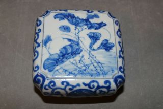 19th C.  Antique Japanese Blue And White Porcelain Box