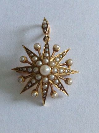 Delightful Fine Victorian 15ct Gold & Seed Pearl Set Star Pendant